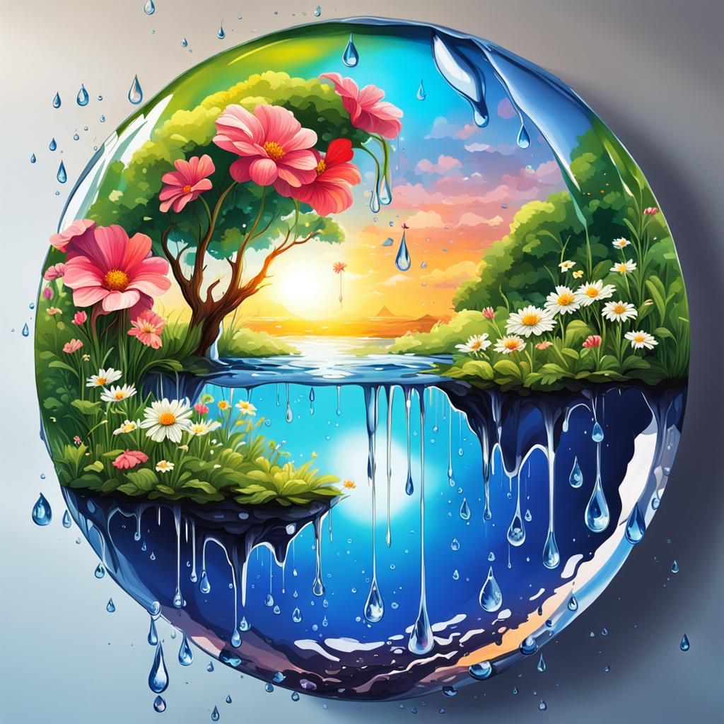 Summer Landscape Inside a Raindrop: Graffiti Art