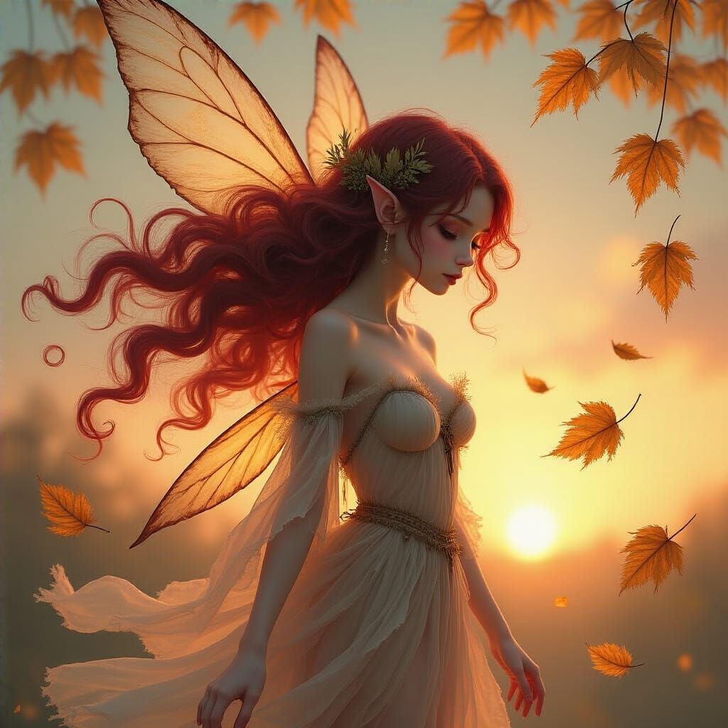 Ethereal Fairy in Autumnal Digital Art