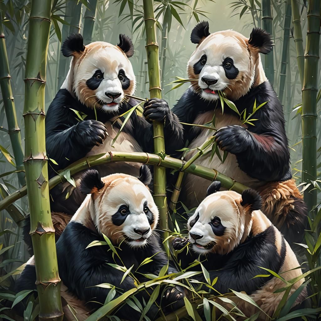 Panda Portrait with Bamboo, Hyperdetailed Art