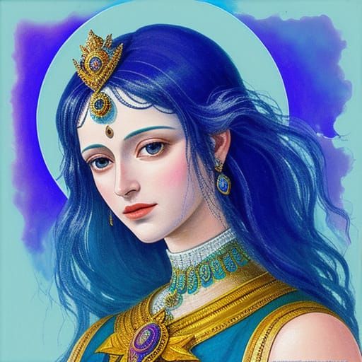 Glitched Tempera Portrait of a Divine Princess-Goddess