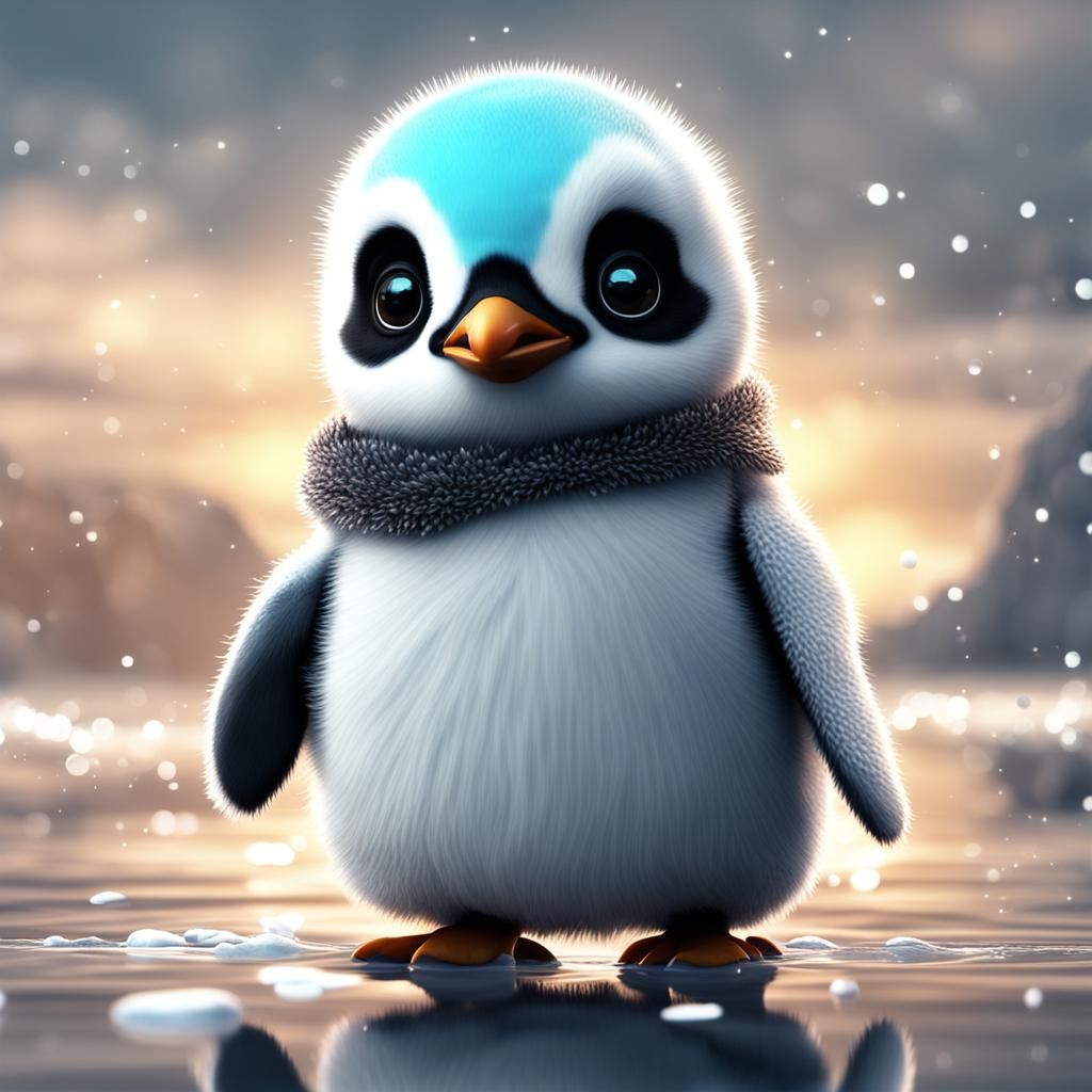Charming Glassy Punk Baby Penguin in Digital CGI