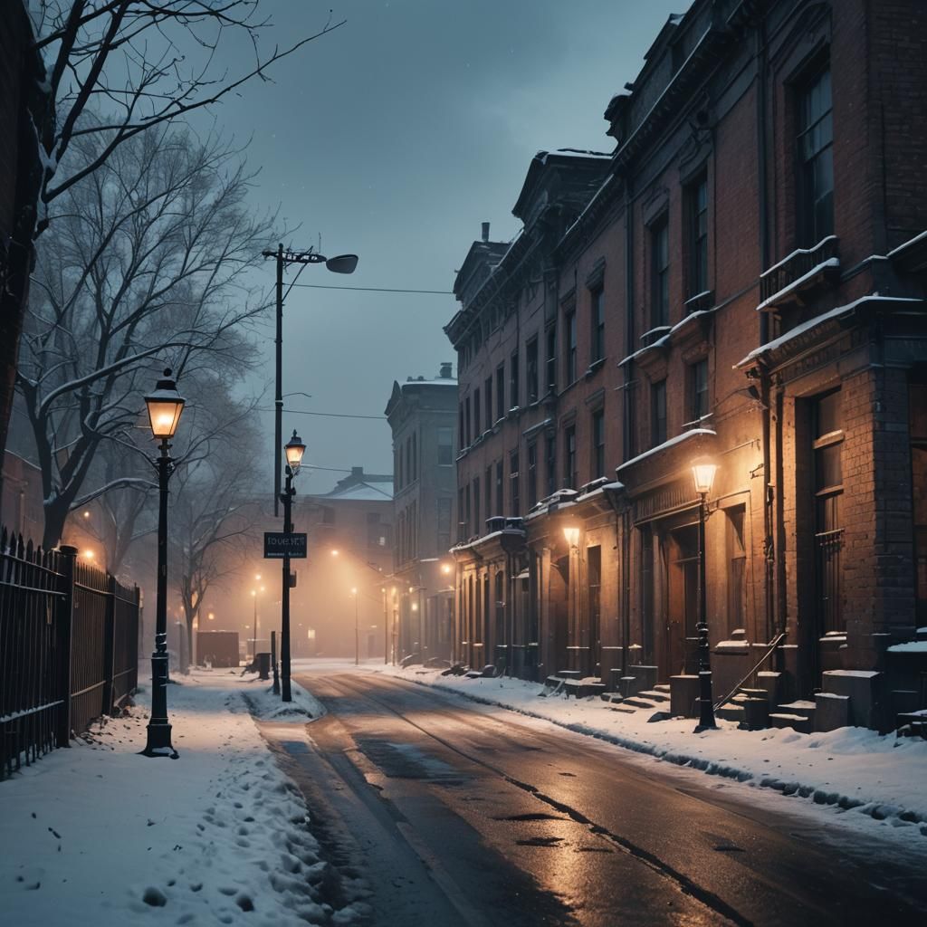 Abandoned Winter Wonderland in Moody Film Noir Style