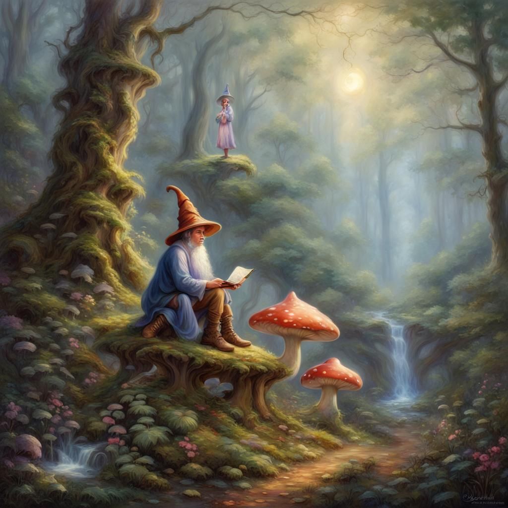 Pixie Wizard in Forest, Ethereal Fantasy Art