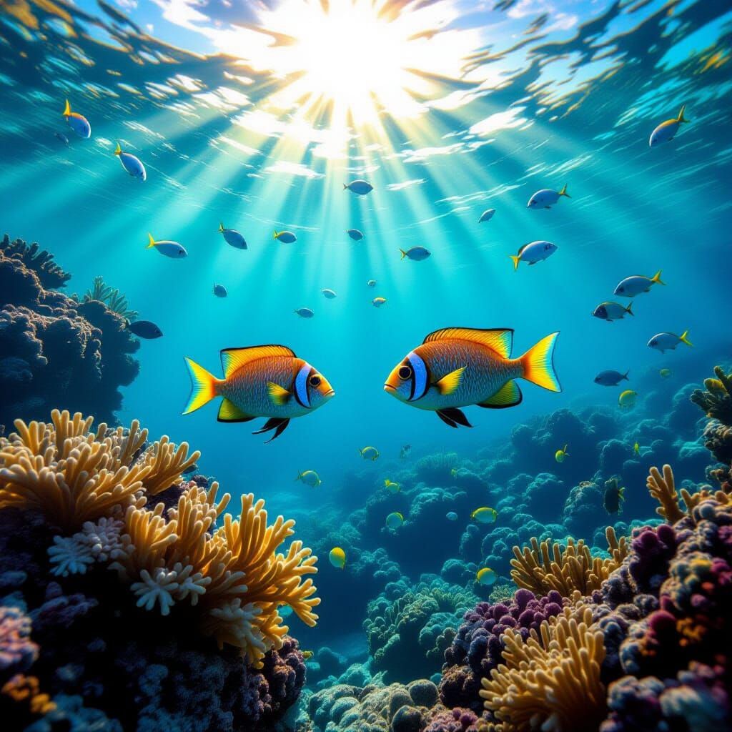 Hawaii Coral Reef with Convictfish in Hyperrealistic Style