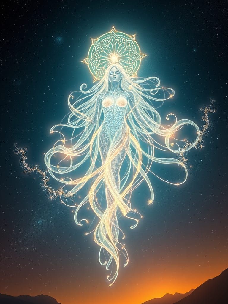 Goddess Danu dances in cosmic luminescence