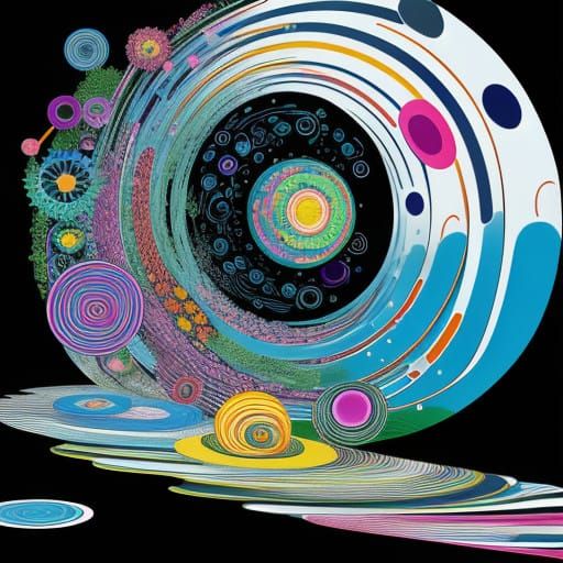 Vibrant Garden Scene in Superflat Style with Kaleidoscope of...