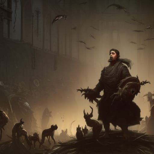 Dark Fantasy: Man Surrounded by Rats