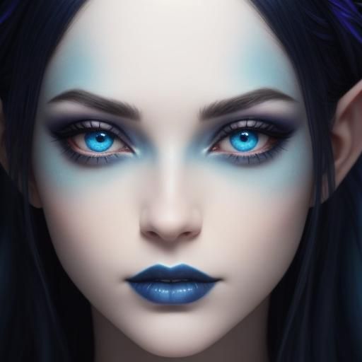 Ethereal gothic elf with blue hair and blue eyes with blue e...