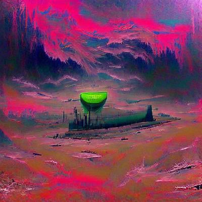 Abandoned Spaceship on Wasteland Planet, Oil Painting