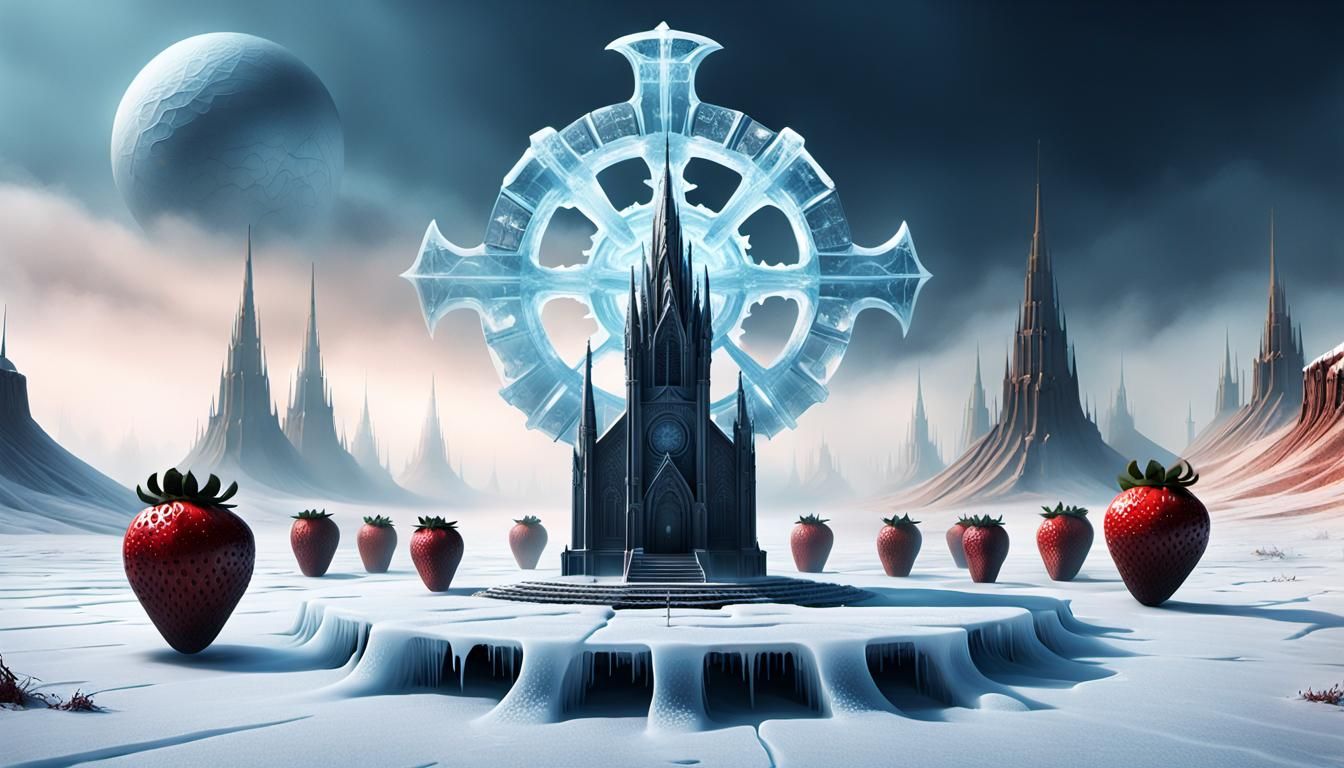 Surreal Demon Crashes Cymbals in Icy Wasteland