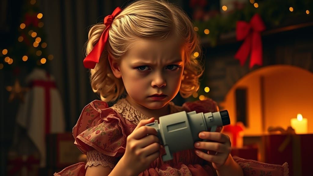 Disappointed Girl Sits with Plain Cement Mixer in Christmas...
