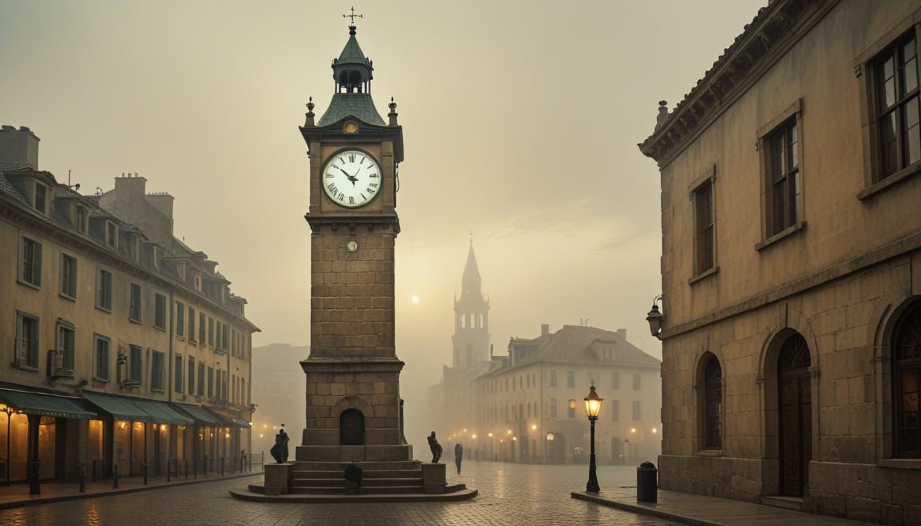 Clock Tower in Fog, Van Gogh Inspired Brushwork