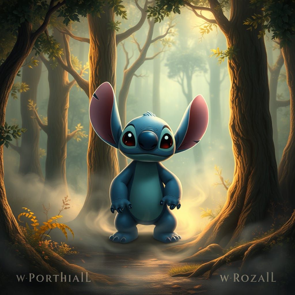Mystical Realism of Stitch in a Dreamlike Forest