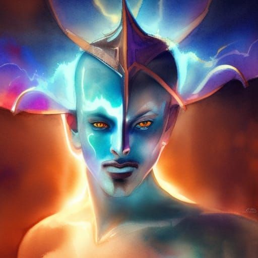 Vibrant Watercolor Djinn with Holographic Glow