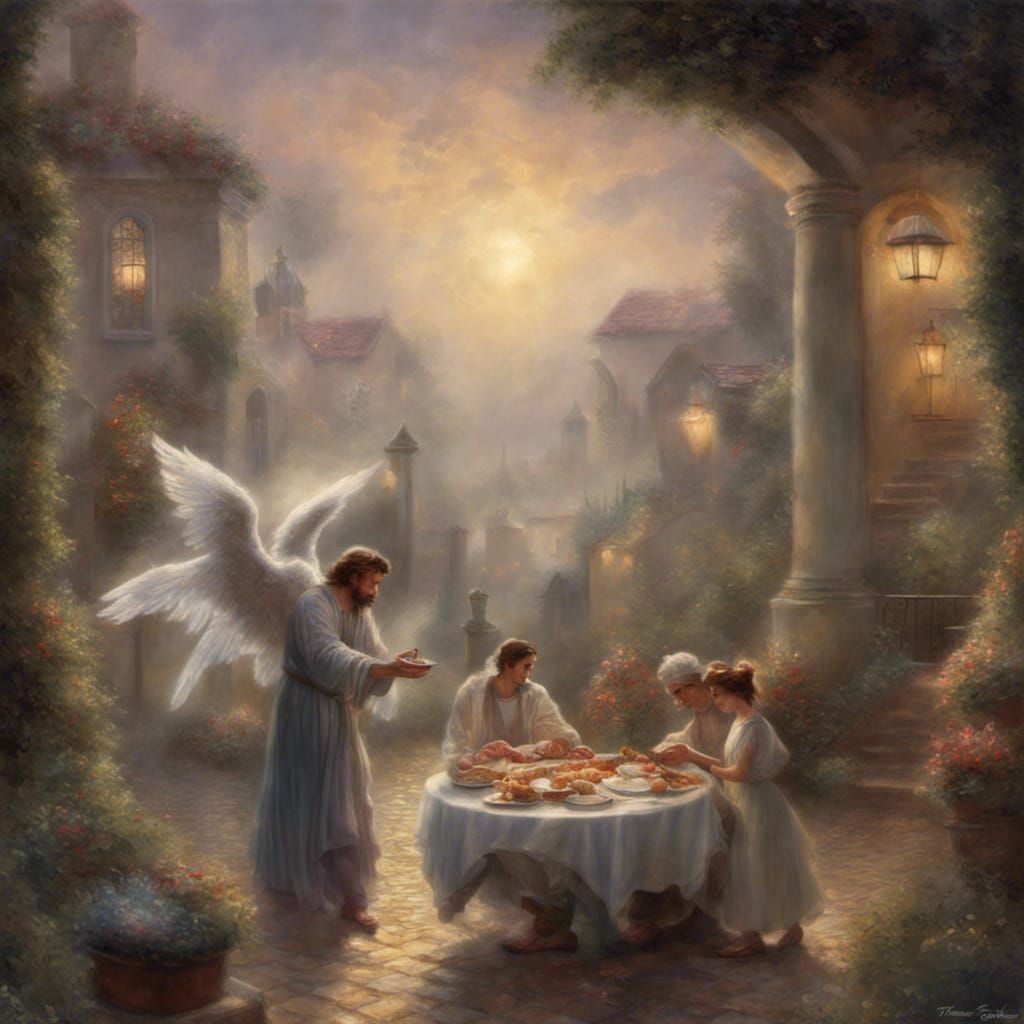 Angel Gabriel stealing meatballs from Olive Garden