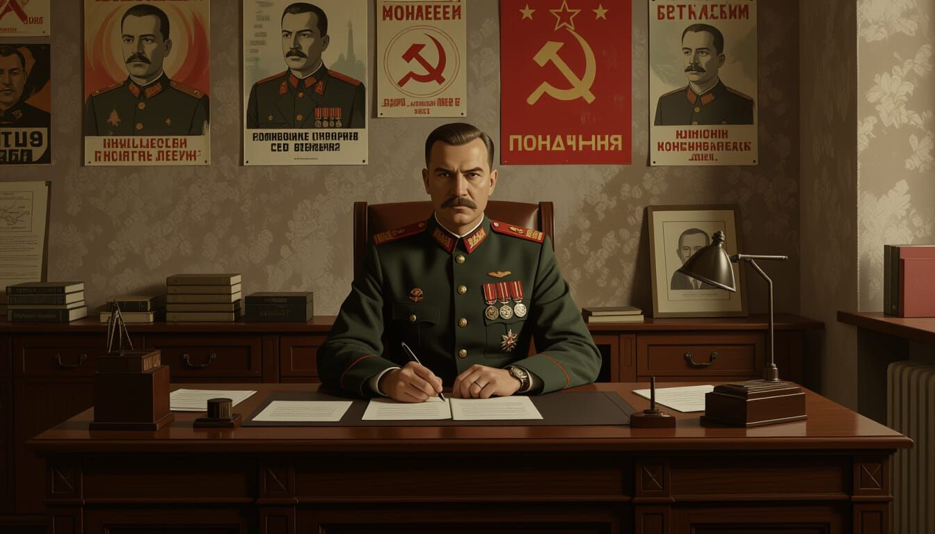 Soviet Commissar in Office, Soviet Realism Style