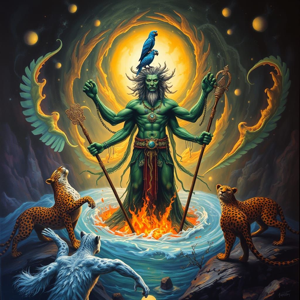 Surreal Leopard Shaman in Swirling Time Vortex