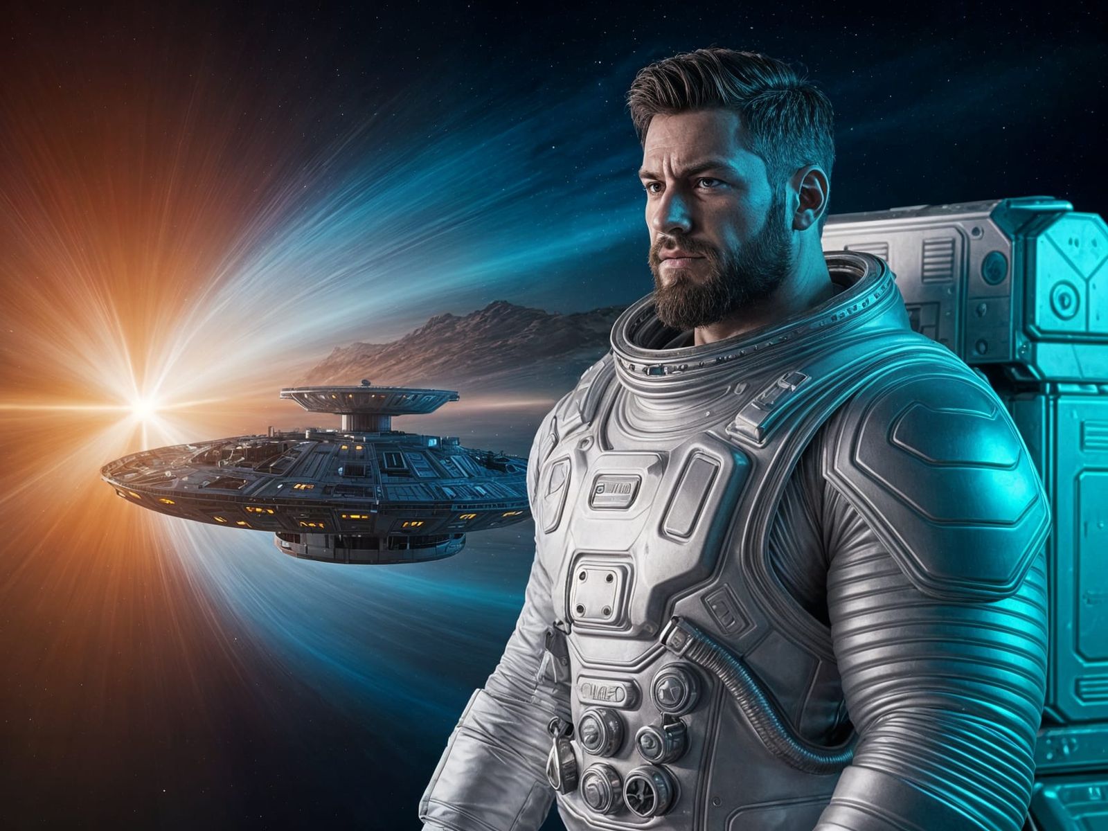 Epic Space Explorer in Metallic Astronaut Suit