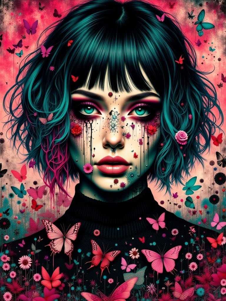 Gothic Woman Portrait in Despaircore Grunge Style