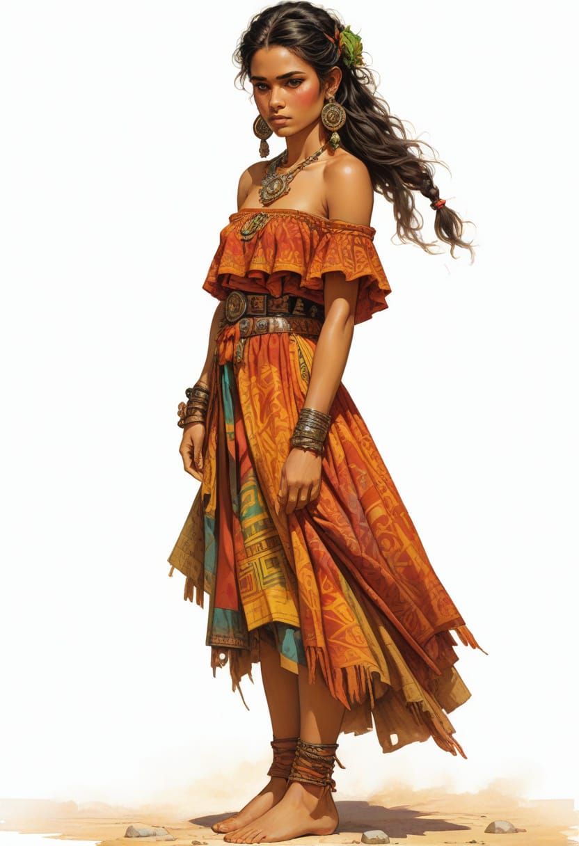 Mixed Aztec Mexican Lady in 1860 Sci-Fi RPG Style