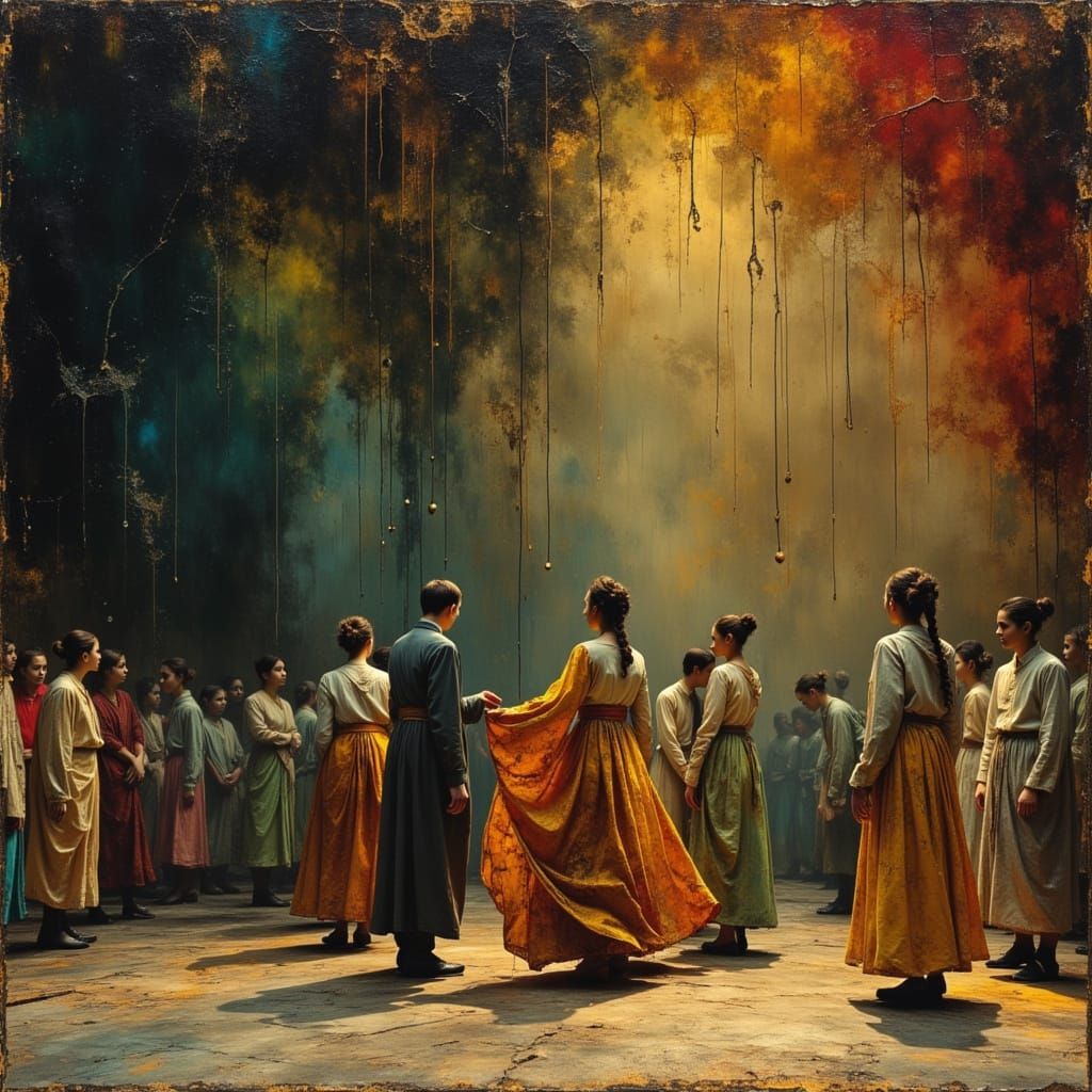Theatrical Performers in Dark Oil Paint