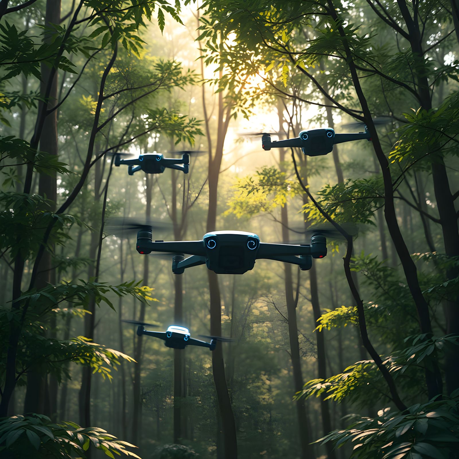Advanced Drones in Hyper-Realistic Forestscape