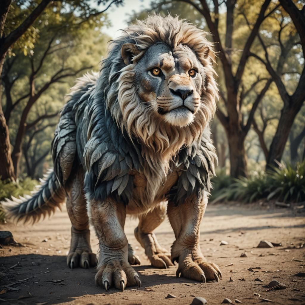 Tan and Silver Fantasy Animal Portrait