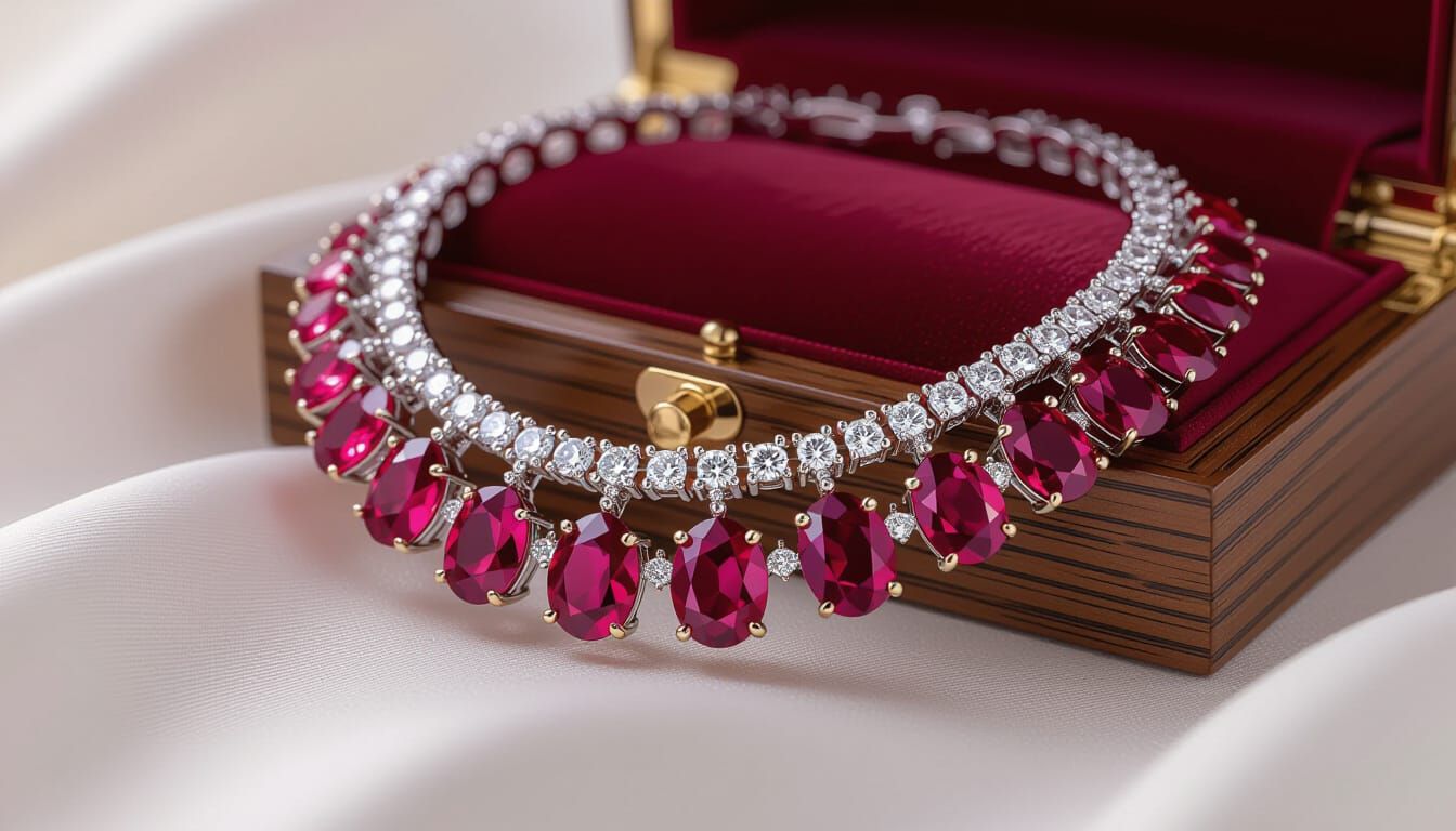 Regal Ruby and Diamond Necklace in 3D Style