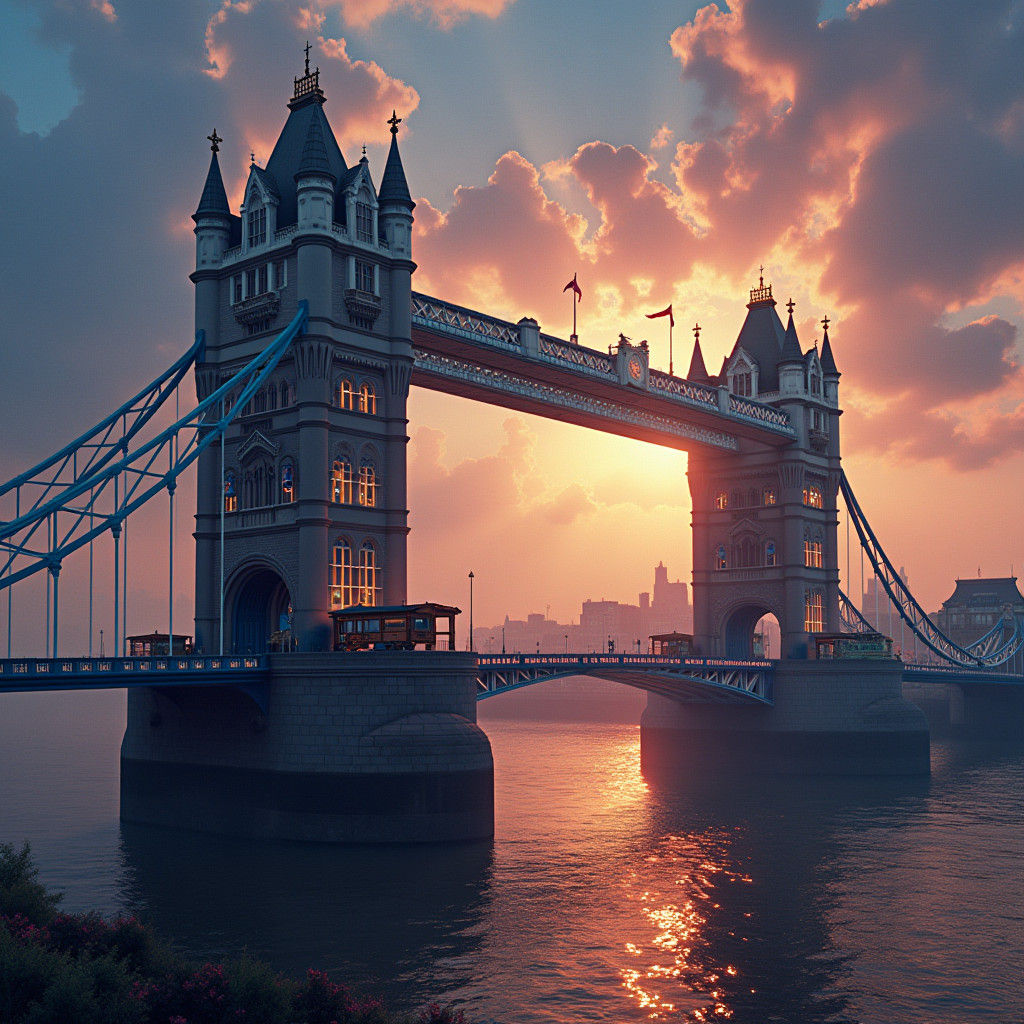 London Bridge with Mystical Cityscape Background