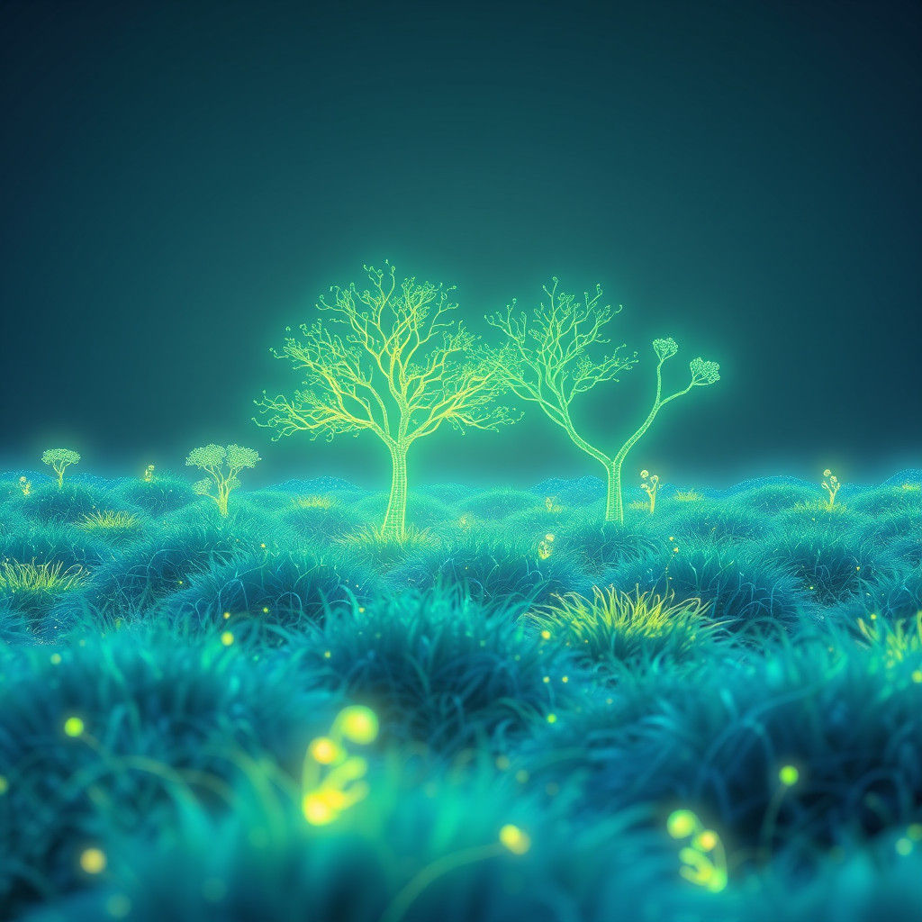 Neon Dreamscape with Glowing Trees and Grass