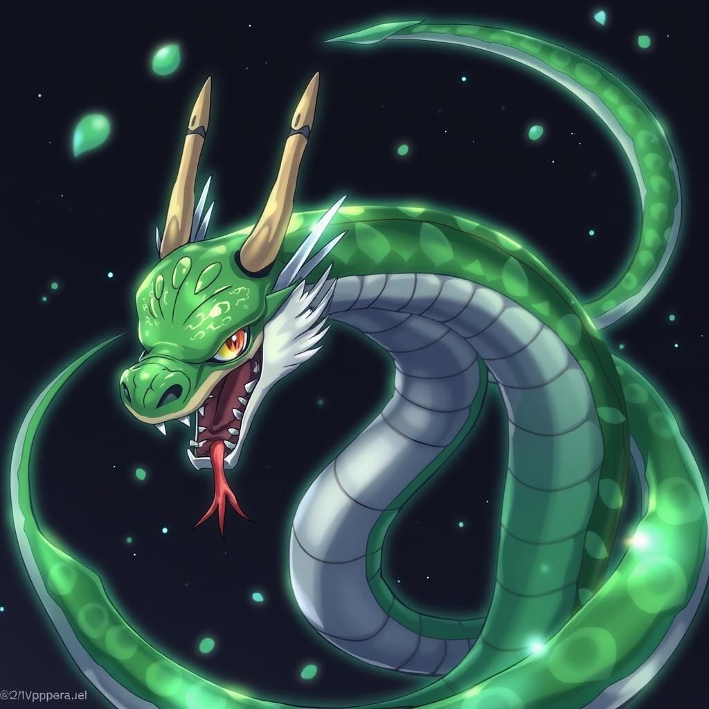 Green Dragon Snake in Anime Style