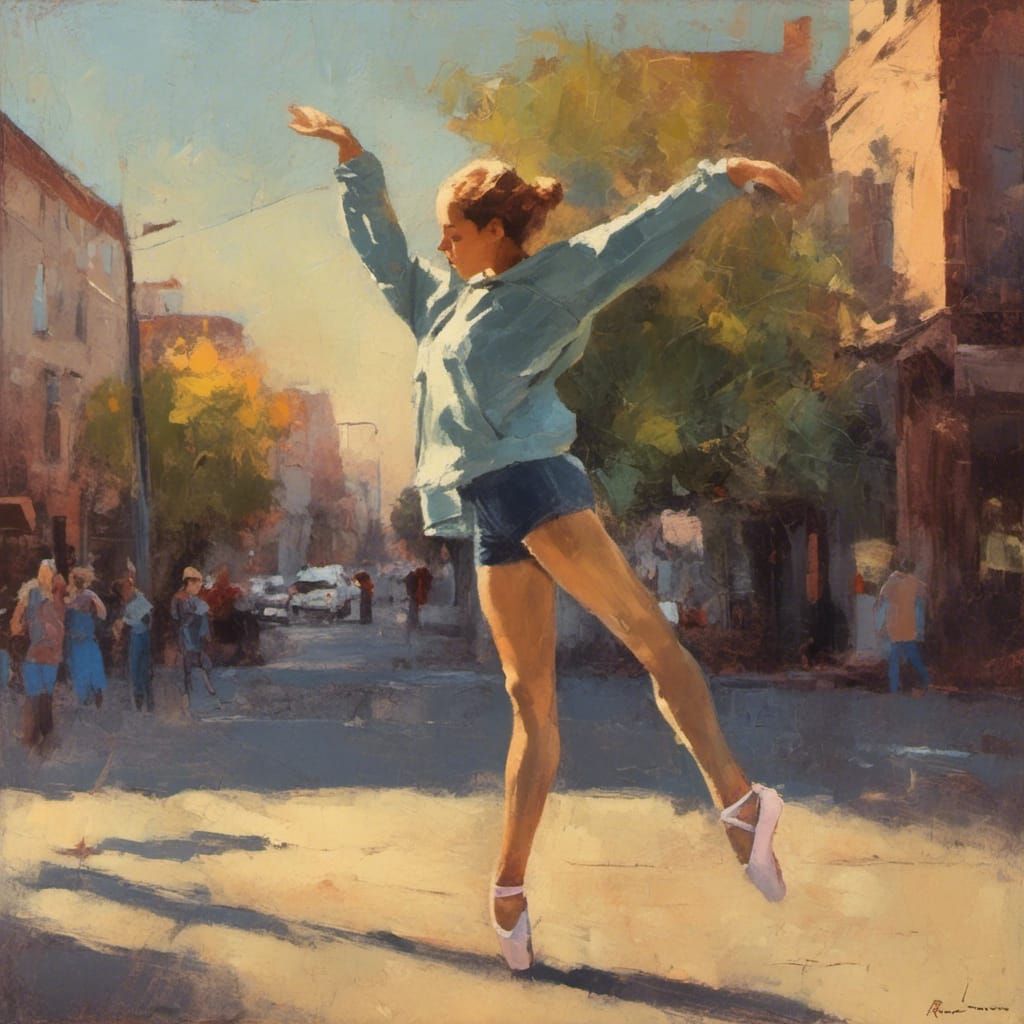 Ballet Dancer in Jeans on City Sidewalk