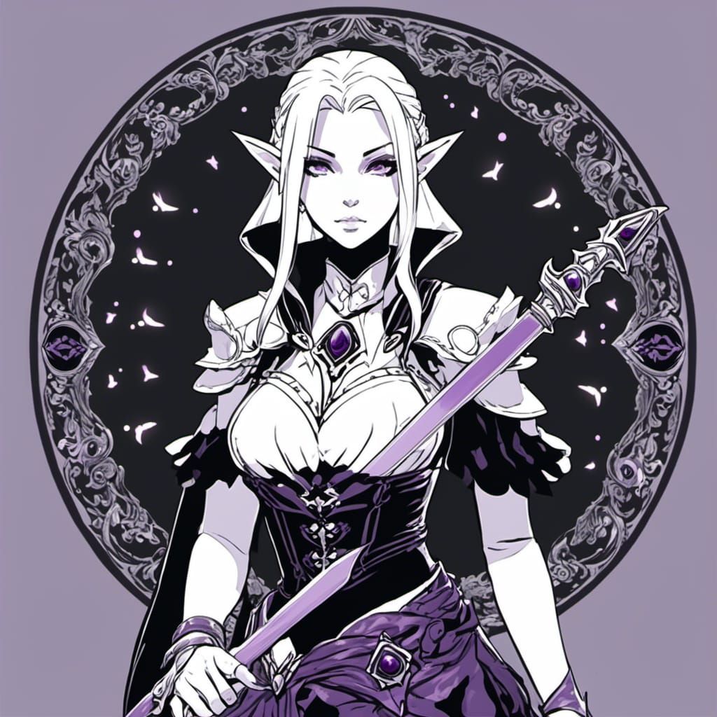 Drow Bard with Silver Hair and Tattoo