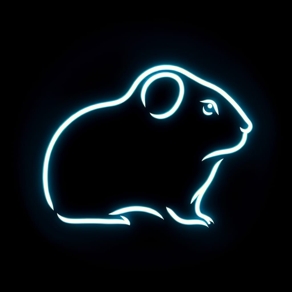 Neon Guinea Pig Pareidolia on Black Background