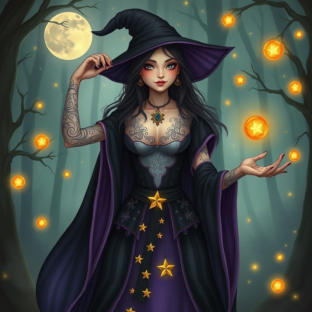 Enchanted Sorceress in Mystical Forest Realism