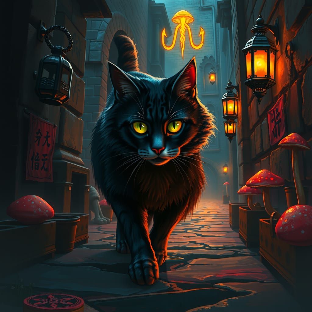 Majestic Cat in Mystical Alleyway