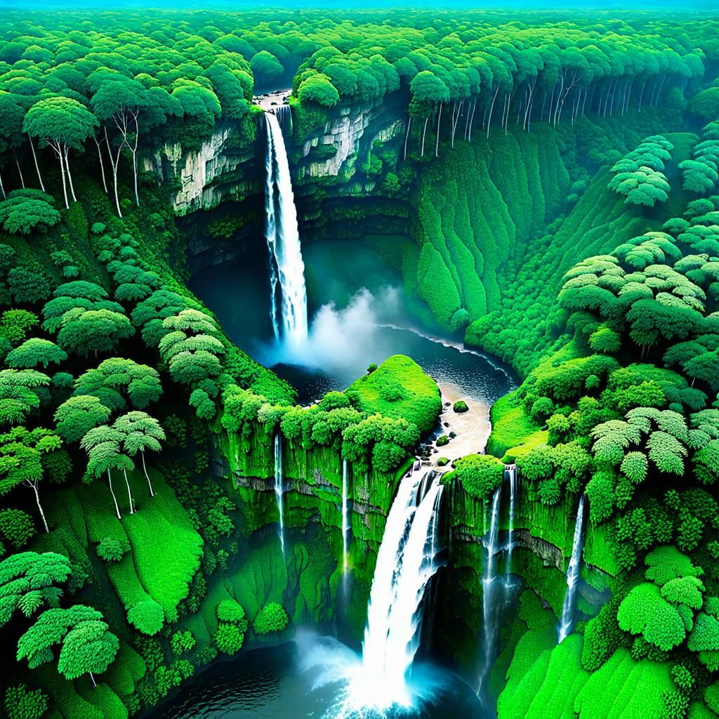 Epic Waterfall in Jungle Aerial View