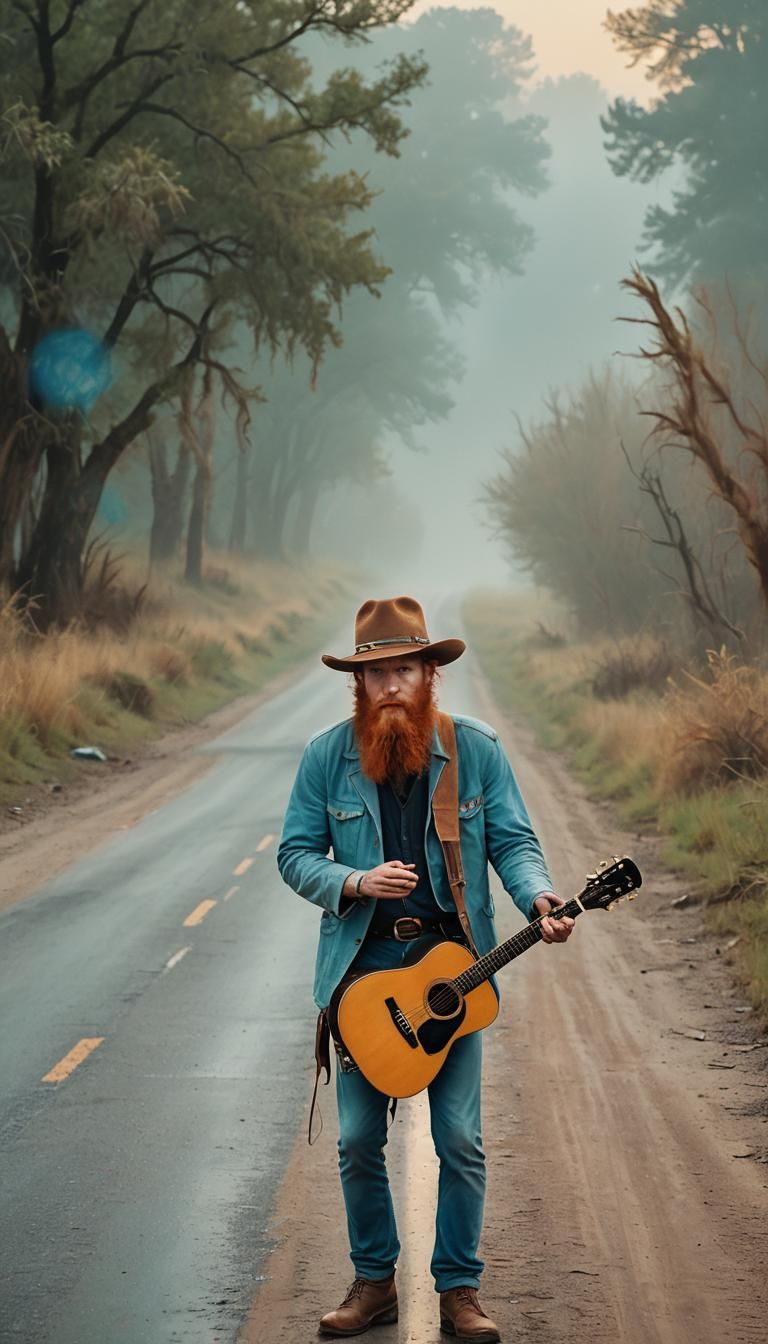 Country Musician in Basquiat-Rothko Inspired Folk Art