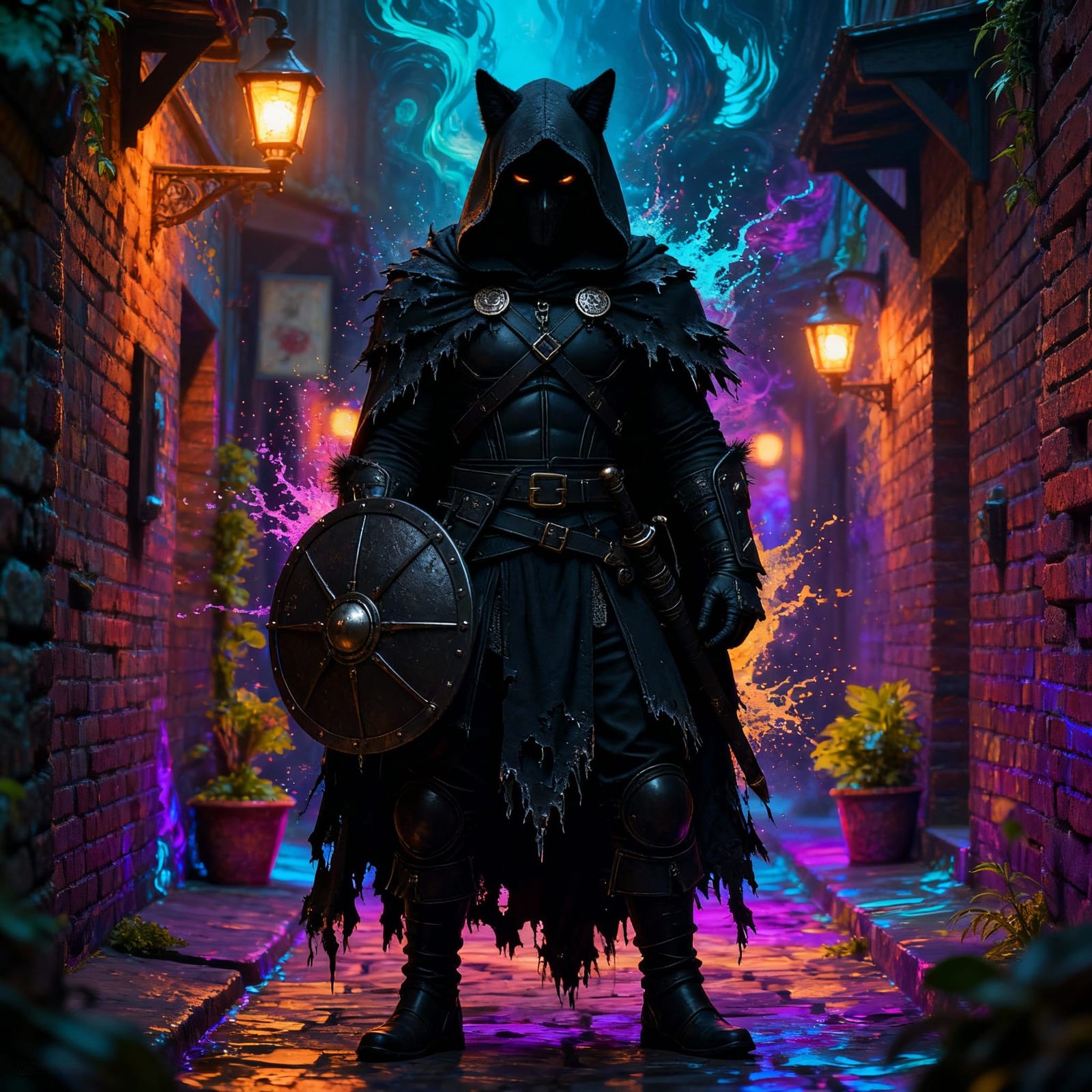 Tabaxi DnD Character Shield and Cloak Art