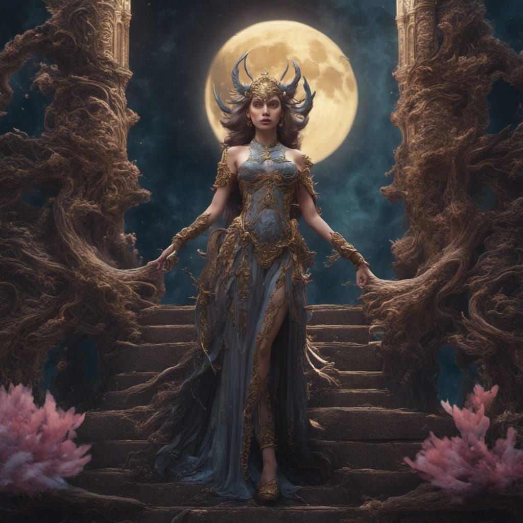Detailed Moon Goddess Fantasy Concept Art