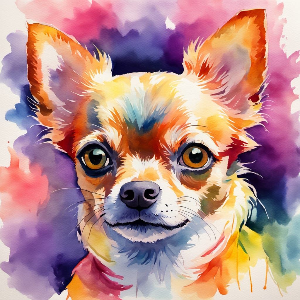 Whimsical Chihuahua Watercolor Portrait