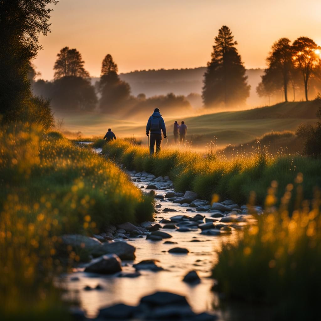 Meadow at Dawn with Hamlet: Professional Photography