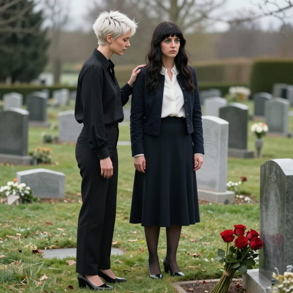 Comforting Presence at a Graveyard Headstone