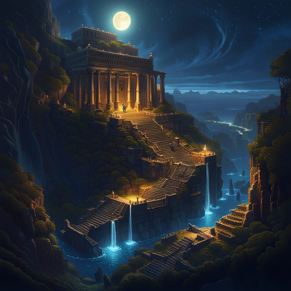 Floating Ruined City Under Starry Sky