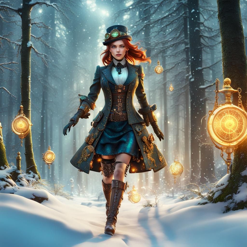 Steampunk Ellowyne Wilde Hologram in Snowy Forest