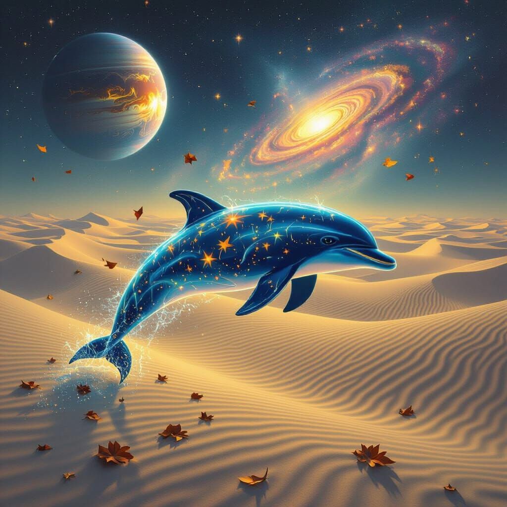 Neon Dolphin Dreamscape with Flowing Organic Distortions