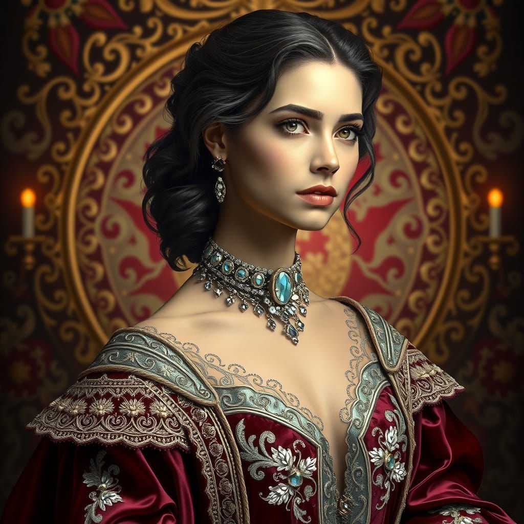 Elegant Victorian Princess in Velvet and Lace