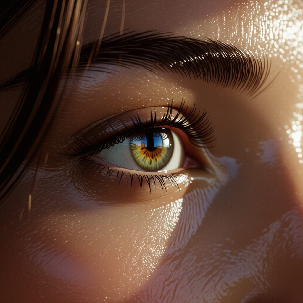 Close Up Of Thoughtful Female Eye With Soft Light