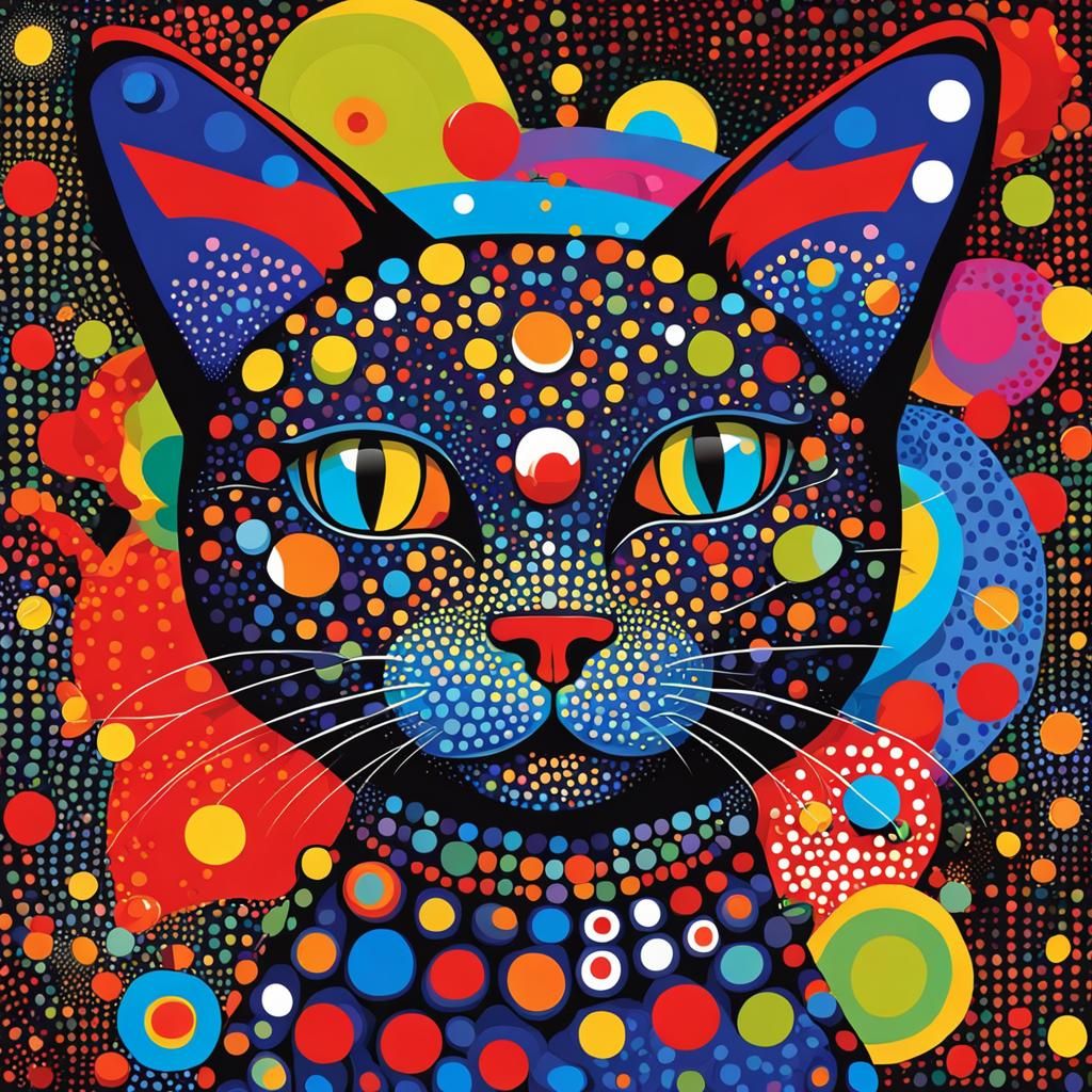 Colorful Pop Art Cat in Ben-Day Dots Style