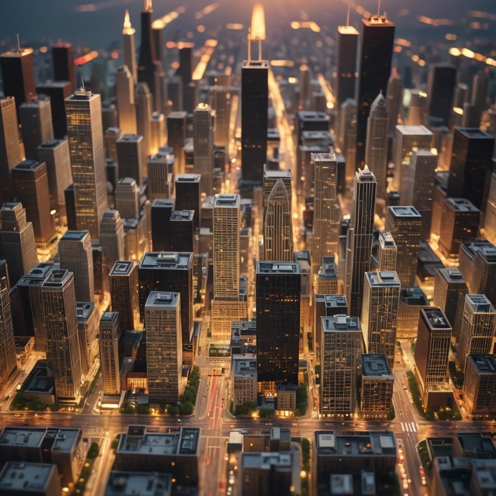Chicago Miniature Cityscape Diorama in Golden Hour